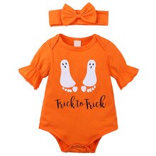 Baby Halloween Print Voeten Ghost Kostuum Jumpsuit Lange Mouwen Peuter Jongen Meisje Top Kleding Outfits Lbv: 59