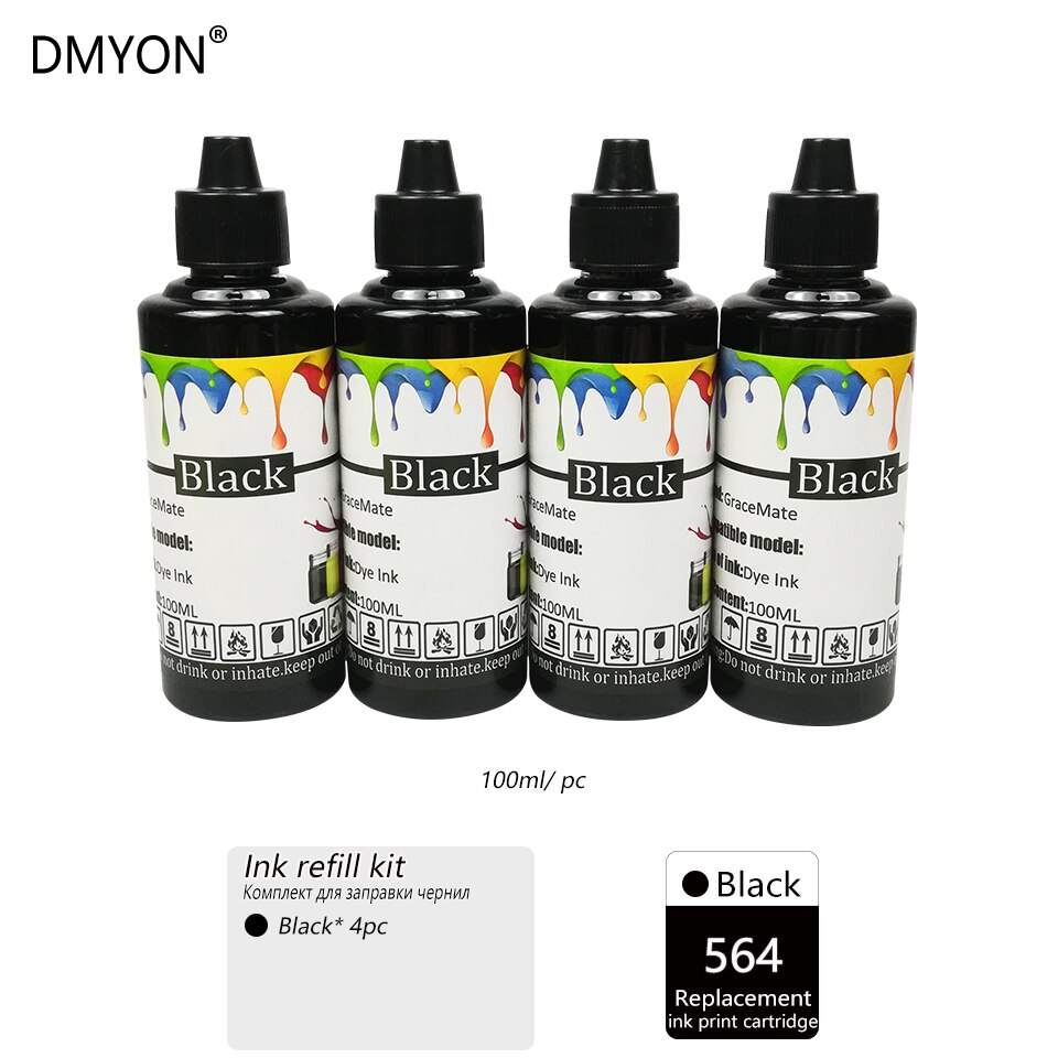 DMYON 564 Ink Refill Kit Compatible for HP 564 for Photosmart B8550 C5380 C6375 C6340 C6350 C6380 D5460 D7560 C309 C410 printer: 4 balck