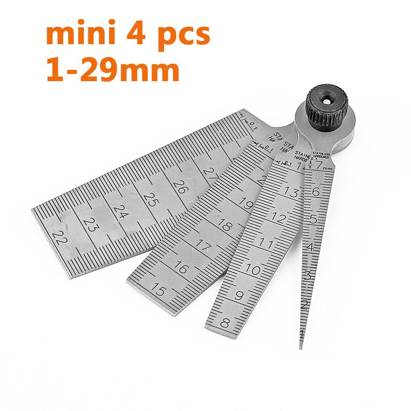 SONGJIATE stainless steel gap ruler straight steel ruler tapered ruler aperture gauge: 4 pcs 1-29mm