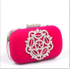 Velvet diamonds wine red evening bags mini purse clutch with chain shoulder evening bag for wedding: Rose red