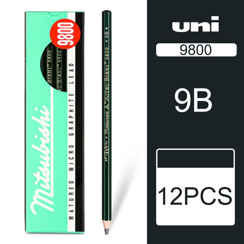 12/22 pinner uni mitsubishi blyant 9800 testkort tegneblyanter kunstskisseblyant: 9b