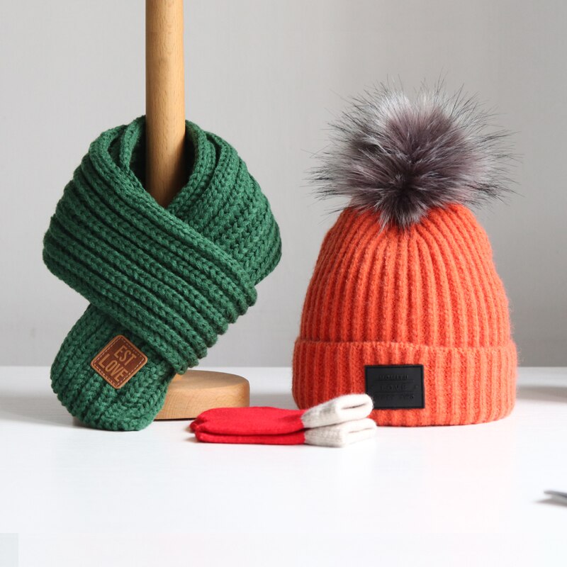 Baby lue høst vinter barn lue skjerf gutter og jenter hodehette skjerf baby ull lue trend hanske 3- deler dresser
