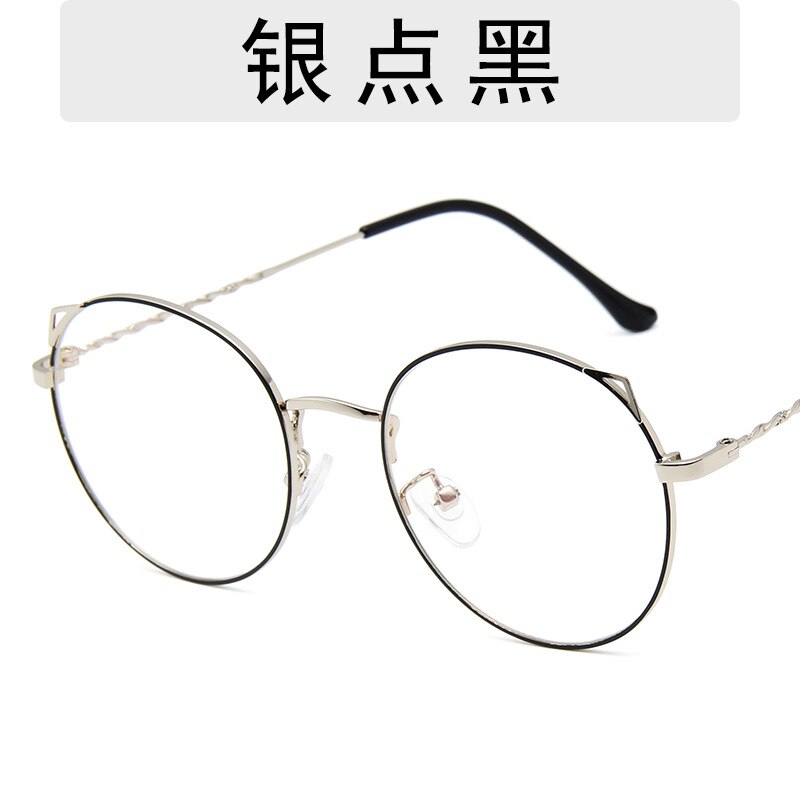 Montura de gafas de Oreja de Gato Retro para mujer, gafas redondas a la , montura de gafas coreanas, gafas de señoras decorativas: Color-3
