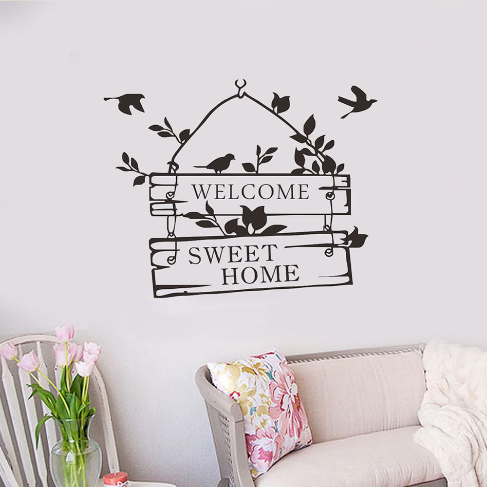 Welcome Sweet home Wall Sticker Little bird flower vine living room home decoration Mural art Decals wallpaper door stickers