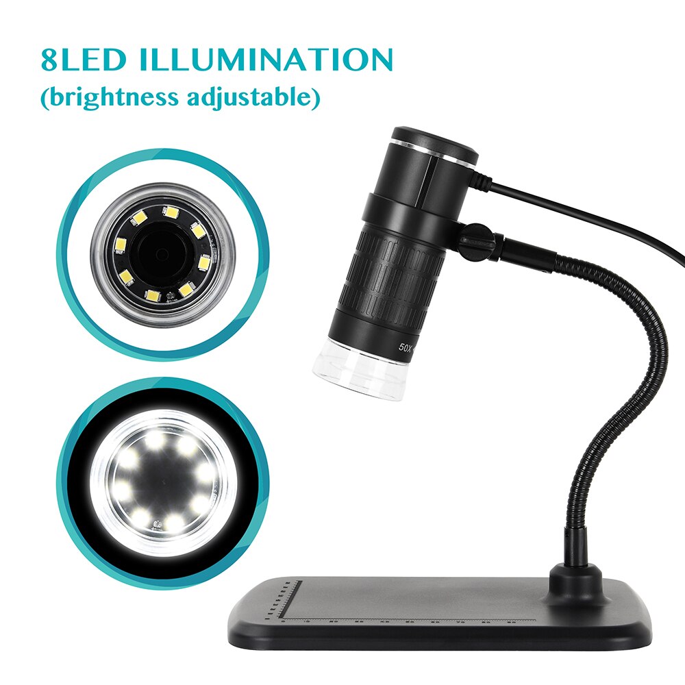 HD Electron Digital Microscope 1000X with 8 LED 3in1 Plug for Mobile Phone PC Skin PCB Inspection Tools Photo Video Recorder