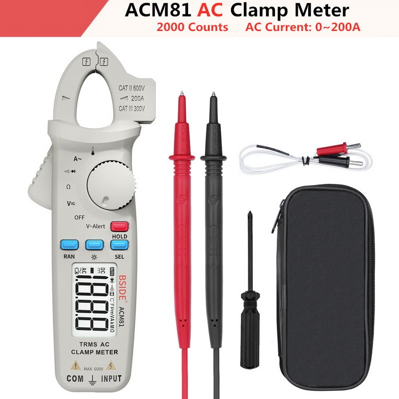 1mA True RMS Auto Range Mini Digital Multimeter Current Test Diode Tester with Back Clip Voltage Clamp Meter AC Clamp Meter: ACM81-Grey