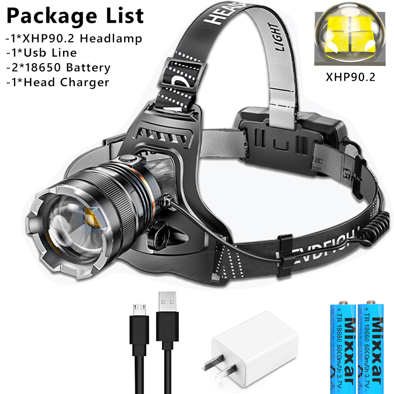 ZK40 30000LM Upgrade Headlamp Sensor XHP90 Fishing Headlight 18650 Battery Flashlight USB Rechargeable Head Lights Torch Lantern: green / Red