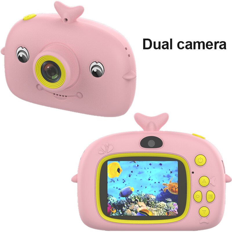 Cámara de vídeo de juguete para niños, 1500w, píxeles, 2,0 pulgadas, IPS, cámara de dibujos animados para niños, fotografía al aire libre para niños y niñas, de cumpleaños: Pink Dual Cameral32G