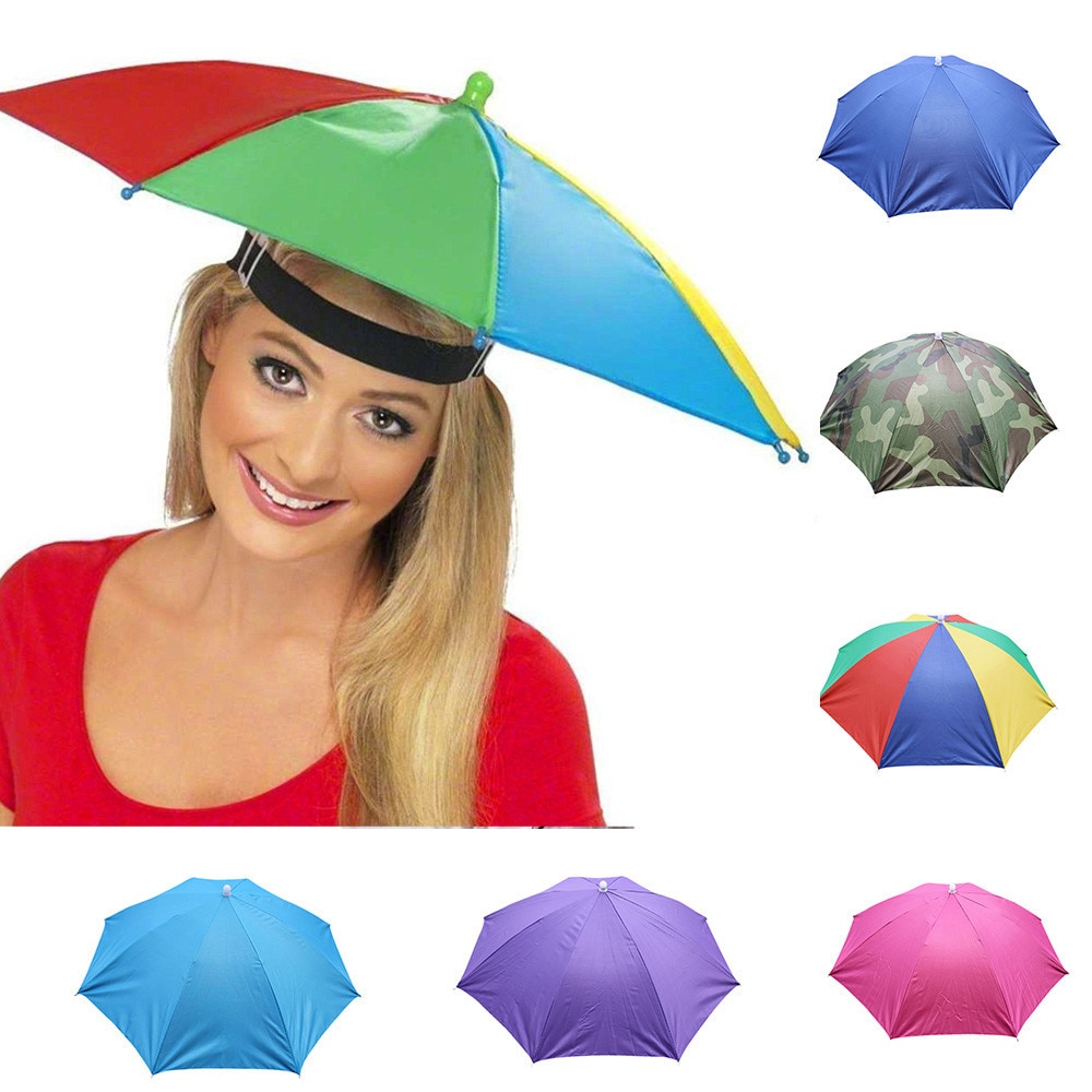 Draagbare Regen Paraplu Hoed Opvouwbare Outdoor Zonnescherm Waterdicht Camping Vissen Hoofddeksels Cap Strand Hoofd Hoed Multicolor
