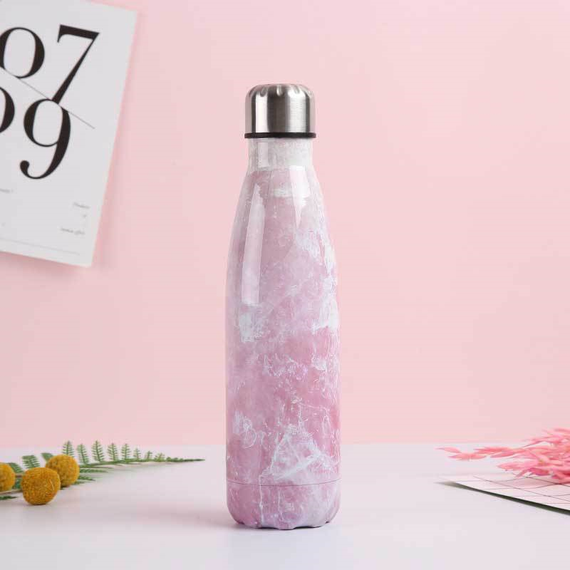 Floral Wood Water Bottle BPA Free Marble Insulated Cold Cup Coffee Mug Leak-proof Water+Bottles Stainless Steel Thermos Flask