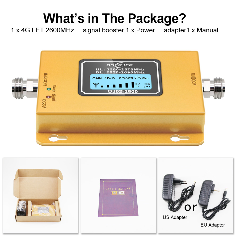 4G Lte Signaal Repeater Gain 70dB 4G Lte 2600Mhz Mobiele Signaal Booster 2600 Lte Mobiele Telefoon Signaal versterker Met Lcd Display