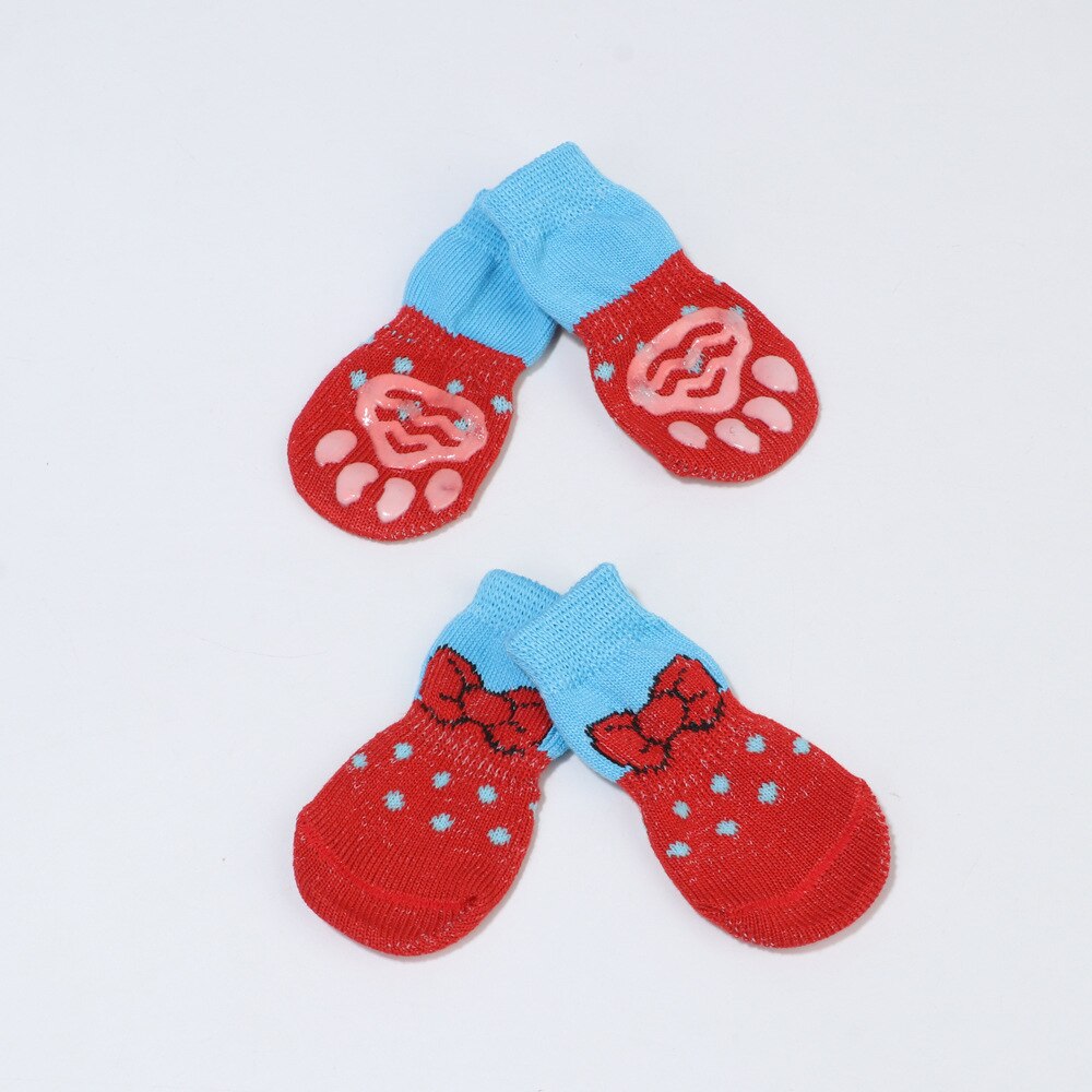 Calcetines antideslizantes de invierno para mascotas, medias gruesas protectoras para perros, botines, accesorios para gatos pequeños, Chihuahua, producto para mascotas, 4 Uds.: Red / L