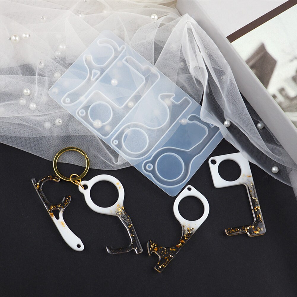 Silicone Mold Beginners Multifunction Craft No Touch Door Opener Clear DIY Epoxy Resin Pusher Kids Adults Button Casting Home