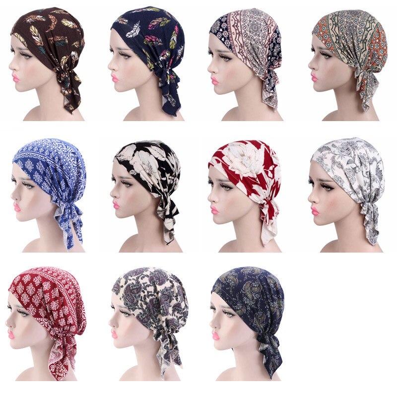 58cm kvinnor bomull hårmössor bandana halsduk färdigbunden chemo hatt mössa turban huvudbonader för cancer turbante dampatienter