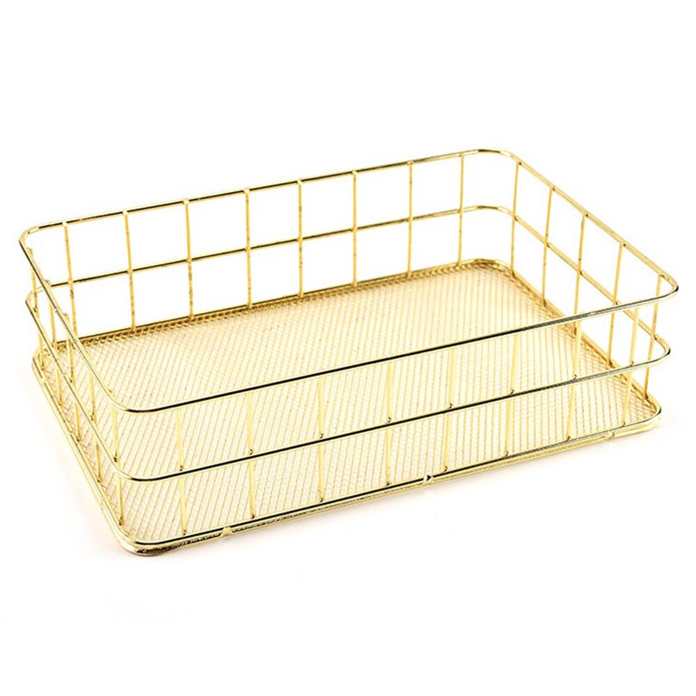 Iron Storage Basket Rose Gold Desktop Storage Box Sundries Modern Home Basket Shelf for Beautiful Girl: Gold large rectangle