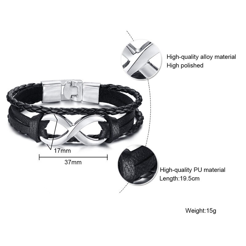 Modyle Mens Vrouwen Gevlochten Lederen Armband Liefde Infinity Charm Manchet Bangle Voor Mannen