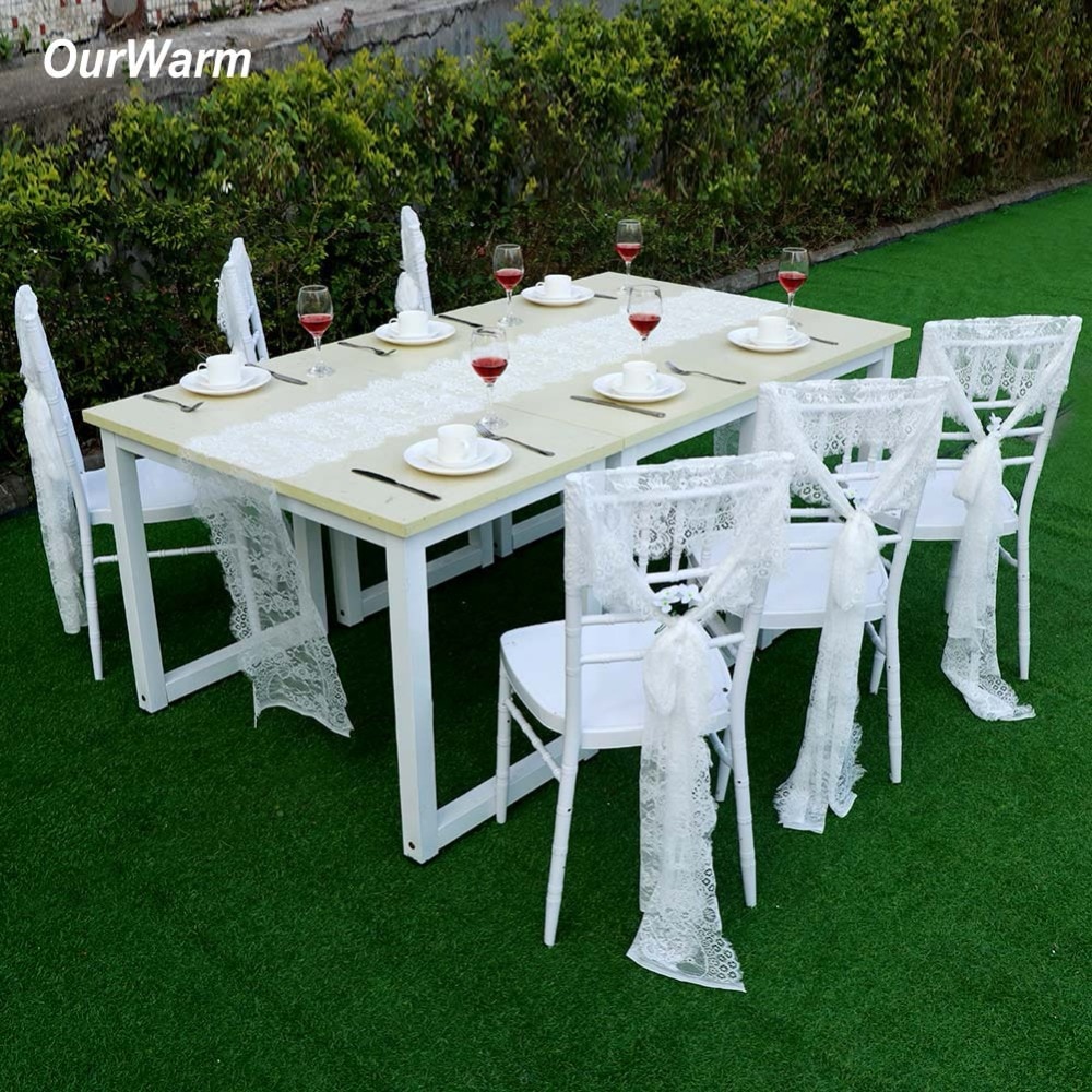 Ourwarm bryllup dekorasjon hvit blonder bordløper baby shower boho bryllup bord dekorasjon festlige festartikler 35 x 300cm