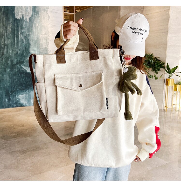 Herfst Vrouwen Koreaanse Versie Van Grote Capaciteit Voor Dames Canvas Tas Vrouwelijke Handtas Crossbody Tassen Massage Tas Schoudertas: White