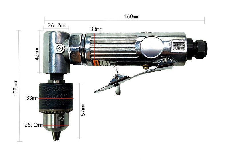 90 Graden Pneumatische Boor Met 3 Kaak Boorkop, 3/8 "Haakse Air Boormachine Gereedschap