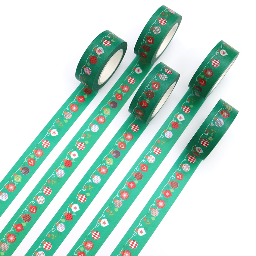 1 STKS 15 MM * 10 M Kerst Patroon Zelfklevende Washi Tape DIY Scrapbooking Afplakband Leuke Sticky papier Tape