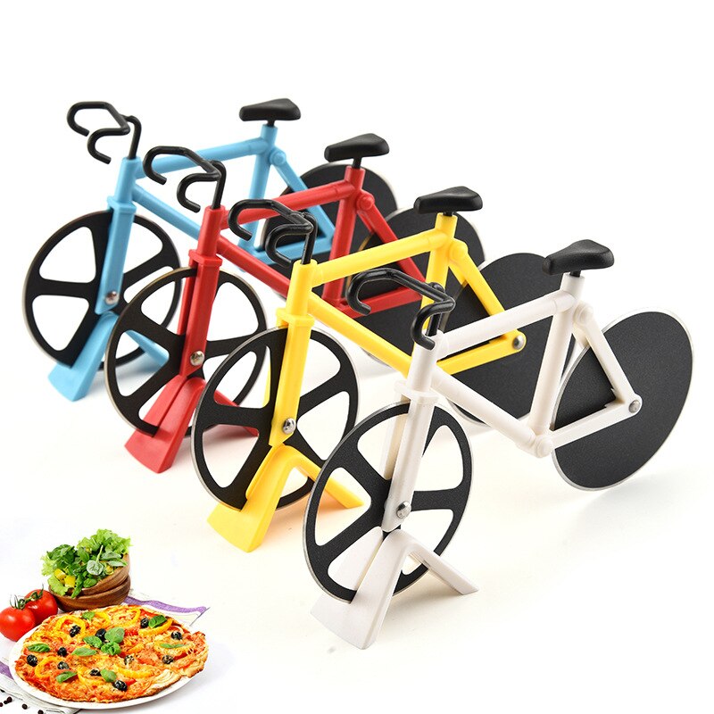Rvs Bike Pizza Cutter Fiets Pizza Snijden Mes Kookplaat Twee Wielen Roller Pizza Chopper Slicer Kitchen Tools