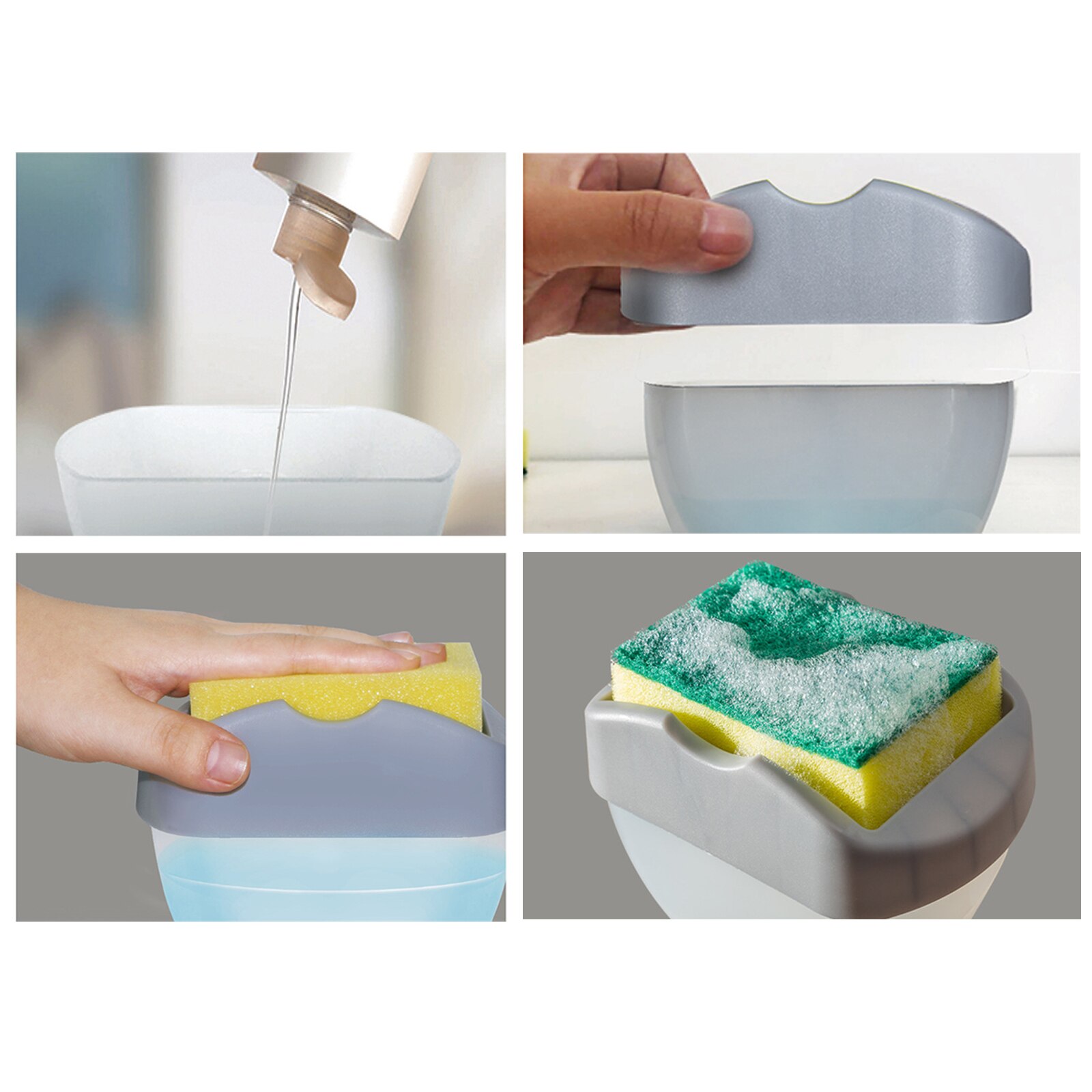 2-in-1 Manual Press Liquid Soap Dispenser with Sponge Holder Cleaning Liquid Dispenser Container Soap Kitchen Cleaner Tool