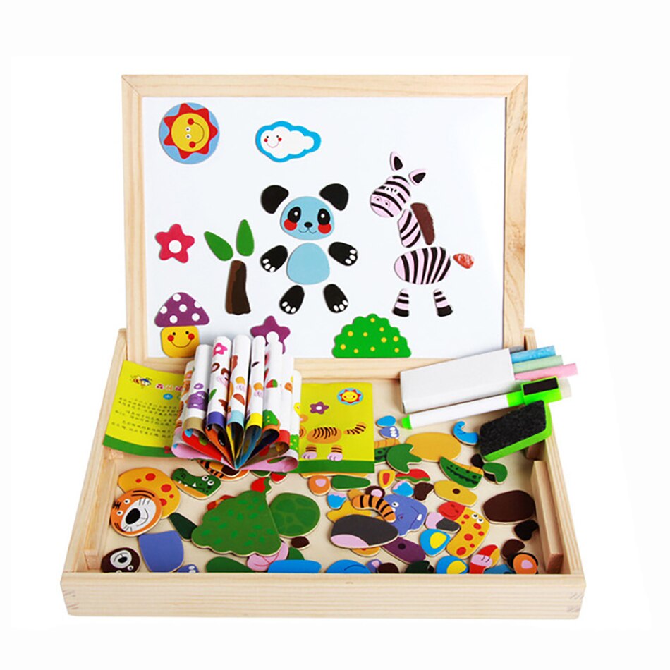 Wood Learning Educational Puzzle Toys Wooden Magnetic 3D Figure Animals Vehicle Circus Drawing Board Toy For Children Kid: Color 9