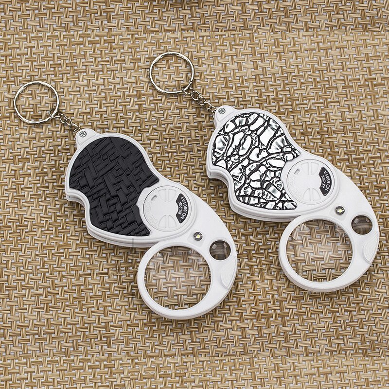 Lupa LED de doble aumento con llavero plegable iluminado tamaño de bolsillo MINI lupa 8x37mm 20x12mm plegable