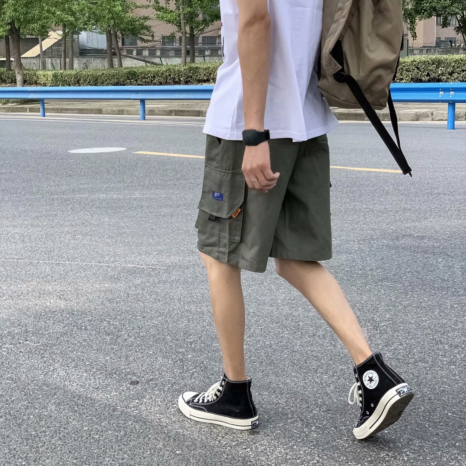 Corée à la hommes Cargo Shorts cordon lâche demi-pantalon marée décontracté Sup Streetwear grande poche coton sport pantalons de plage