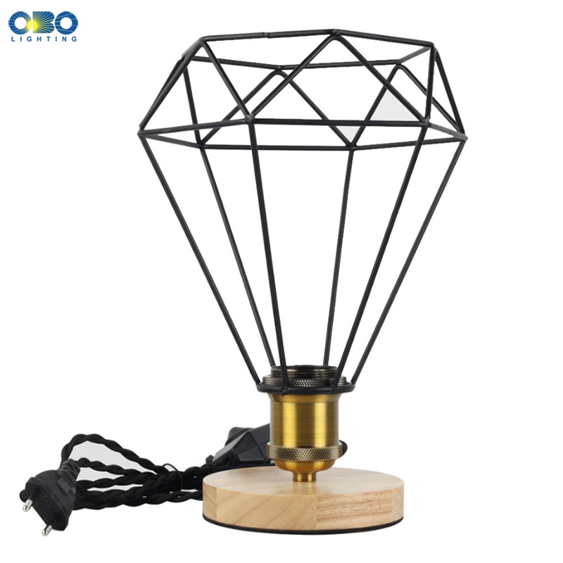 Vintage Tafellamp Enkele Ijzeren Lampenkap Met Schakelaar E27 Edison Lampvoet Dimmen 1.8 M Draad Hout Tafellamp