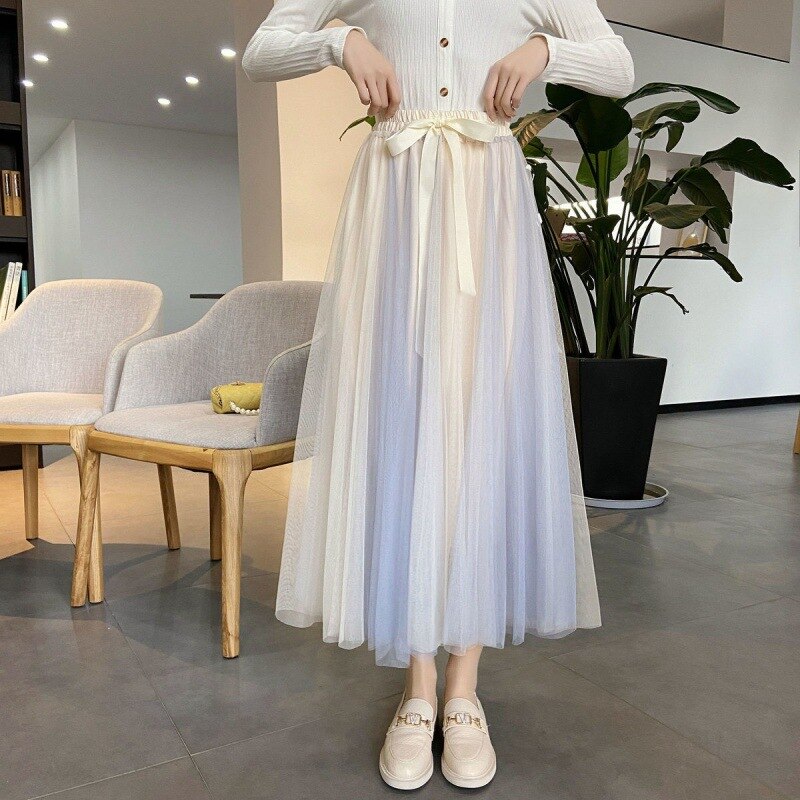 Regenboog Kind Elegante Tule Rok Zomer Lente Swing Vrouwen Leuke Roze Blauw Lange Rokken Meisje High School Student Kid Tutu rok