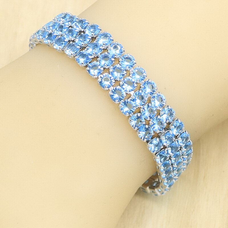 Sky Blue Halfedelstenen Sieraden Sets Voor Vrouwen Armband Lange Oorbellen Ringen Ketting Hanger Box