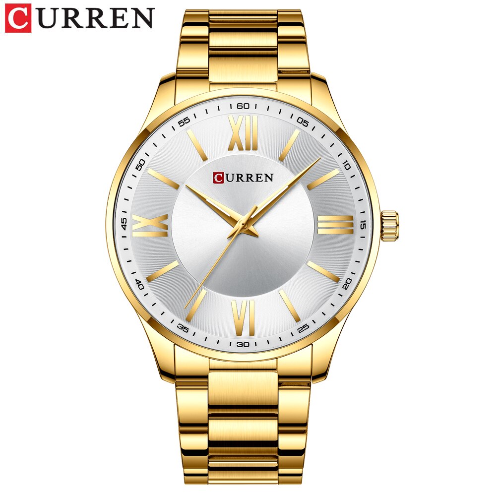Curren roestvrijstalen herenhorloges, eenvoudig en klassiek quartz zakelijk horloge, dun horloge voor heren: Goud