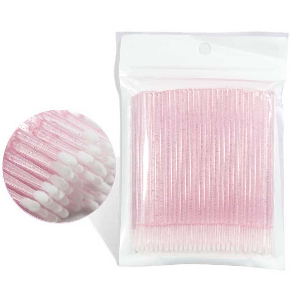 Disposable MicroBrush Eyelashes Extension Individual Lash Removing Swab Micro Brush For Eyelash Extension Tools: Pink 100pcs