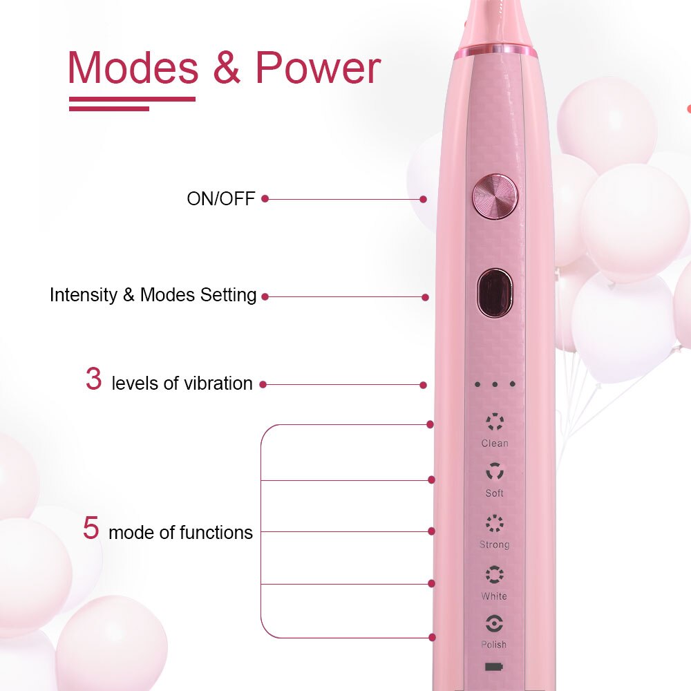 Sarmocare ultrasonic sonic elektrisk tandbørste genopladelig  s600 5 modeller trådløs ipx 7 vandtæt vibrator til tandbørster
