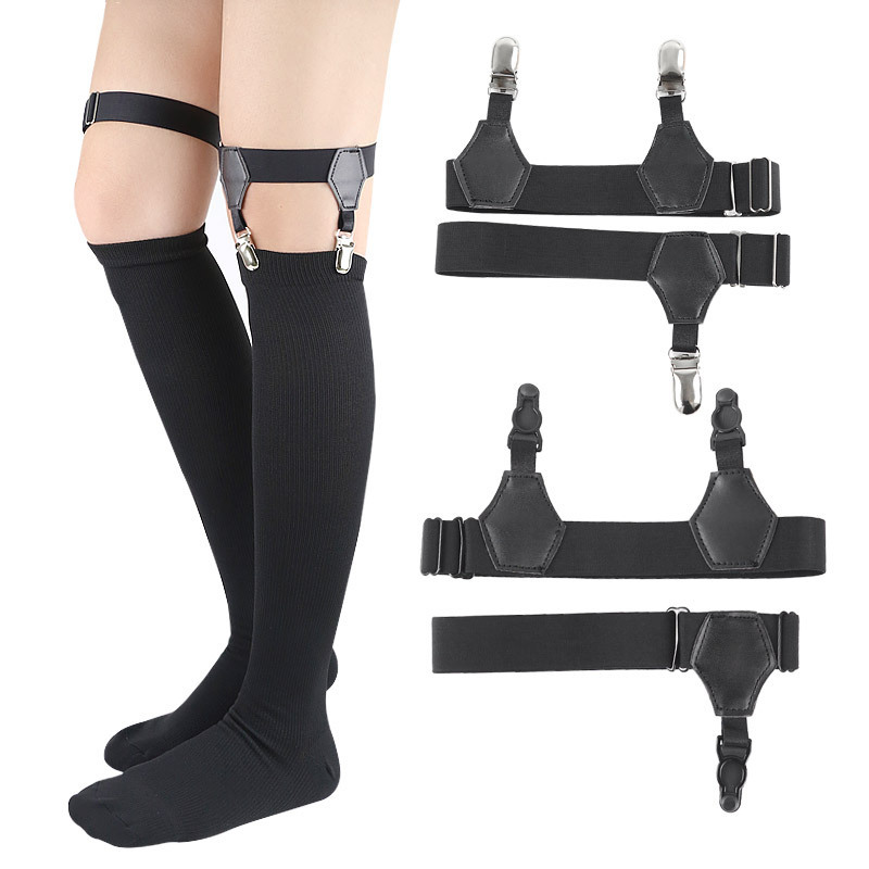 2pcs Black Sock Garters Women Girls Japanese Style JK Uniform Dress Adjustable Elastic Thigh High Sock Suspenders Holders Belt