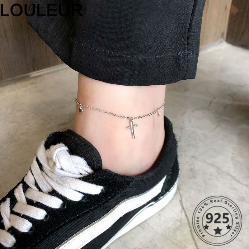 Louleur 925 Sterling Silver Anklets Cross Pendant Adjustable Anklets For Women Summer Jewelry Trend Fine Jewelry