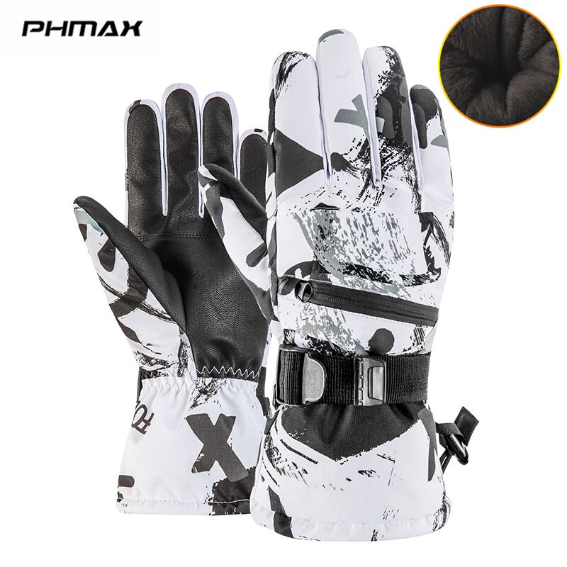Phmax luvas de esqui dos homens inverno à prova de vento luvas de snowboard feminino lã térmica mais quente luvas de patinação tela sensível ao toque à prova dwaterproof água: NM-ZPST-21002 / M