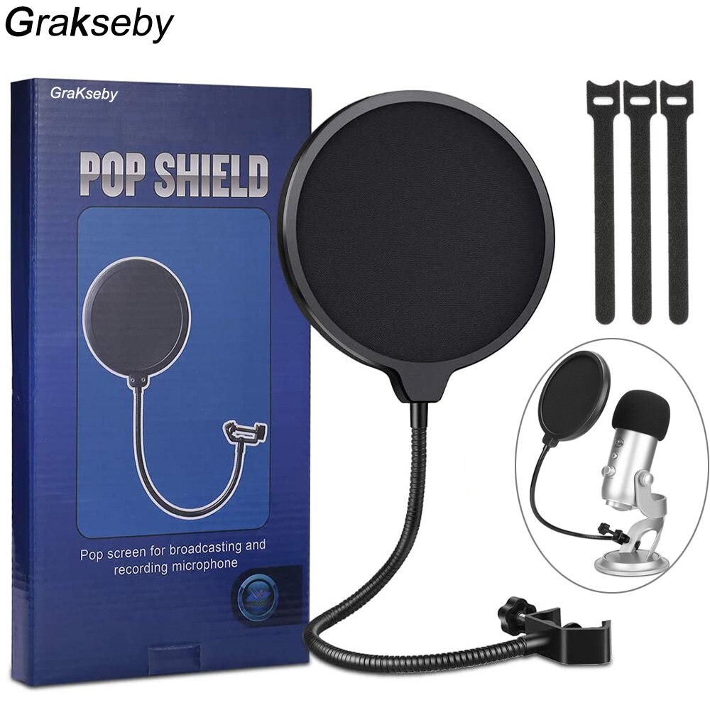 Filtr Muzyka pop mikrofon dla niebieski yeti i Bm 800 Mic 6 Cal dwuwarstwowa Muzyka pop szyba przednia z elastycznym uchwytem stabilizującym 360 °