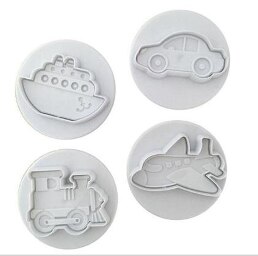 4 Stks/set Auto Vliegtuig Truck Set Plastic Plunger Cutter Cookie Mold Embossing Cake Decorating Tool Fondant Mal: Default Title