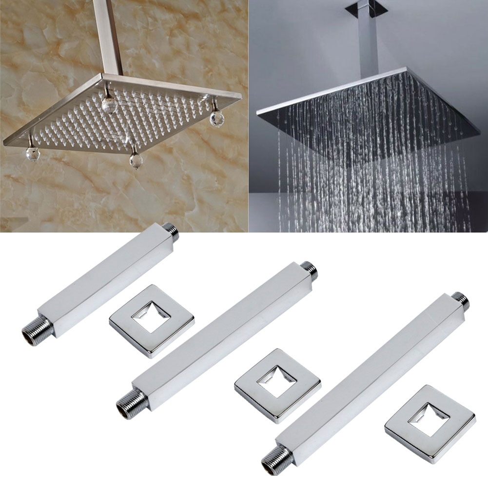Chrome Finish Shower Head Arm Bathroom Easy Install Hardware Stable Lightweight Ceiling Mounted Stainless Steel Modern Home