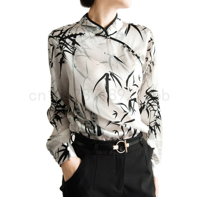 Chemisier en soie de style chinois pour femmes, chemise en soie, rétro, impression de boutons de disque, cheongsam amélioré, printemps et automne, offre spéciale