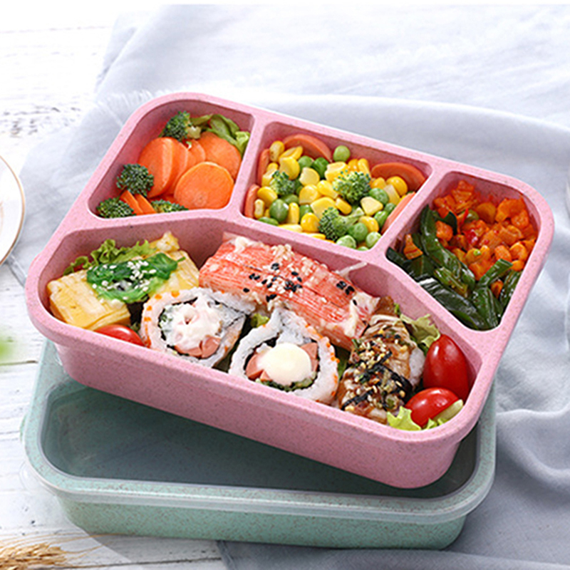 Studenten Lunchbox Magnetron Bento Box Voor Kantoormedewerker Tarwe Stro Voedsel Container Met Compartiment Draagbare Lekvrij Lunchbox