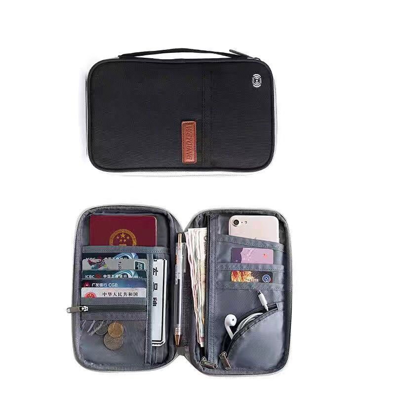 Porte-passeport de voyage RFID, porte-monnaie multifonction étanche pour famille, organisateur de documents de voyage, porte-cartes de crédit: C-Black