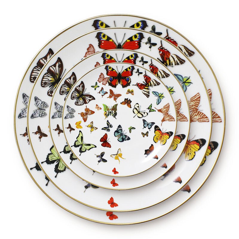 Ceramic Tray Gold Rim Plate Flat Dish Cake Dinner Tray Bowl Tableware Butterfly Bone China Tea Milk Cup Coffee Cup and Saucer