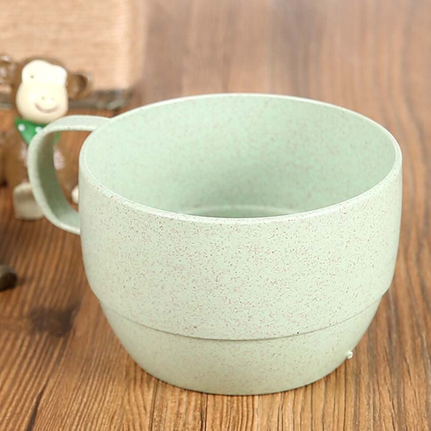 4PCS Eco-friendly Candy Color Wheat Straw Cup Coffee Milk Breakfast Cup Cute Porcelain Tea Cugs 250ml Novetly: Green Color
