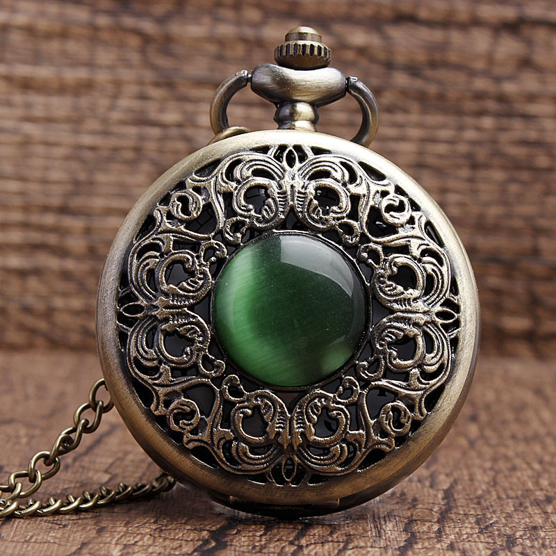 Colgante de collar de piedra de Jade de imitación hueca de bronce, reloj de bolsillo decorado, decoración de Esmeralda, para hombres y mujeres: pocket watch