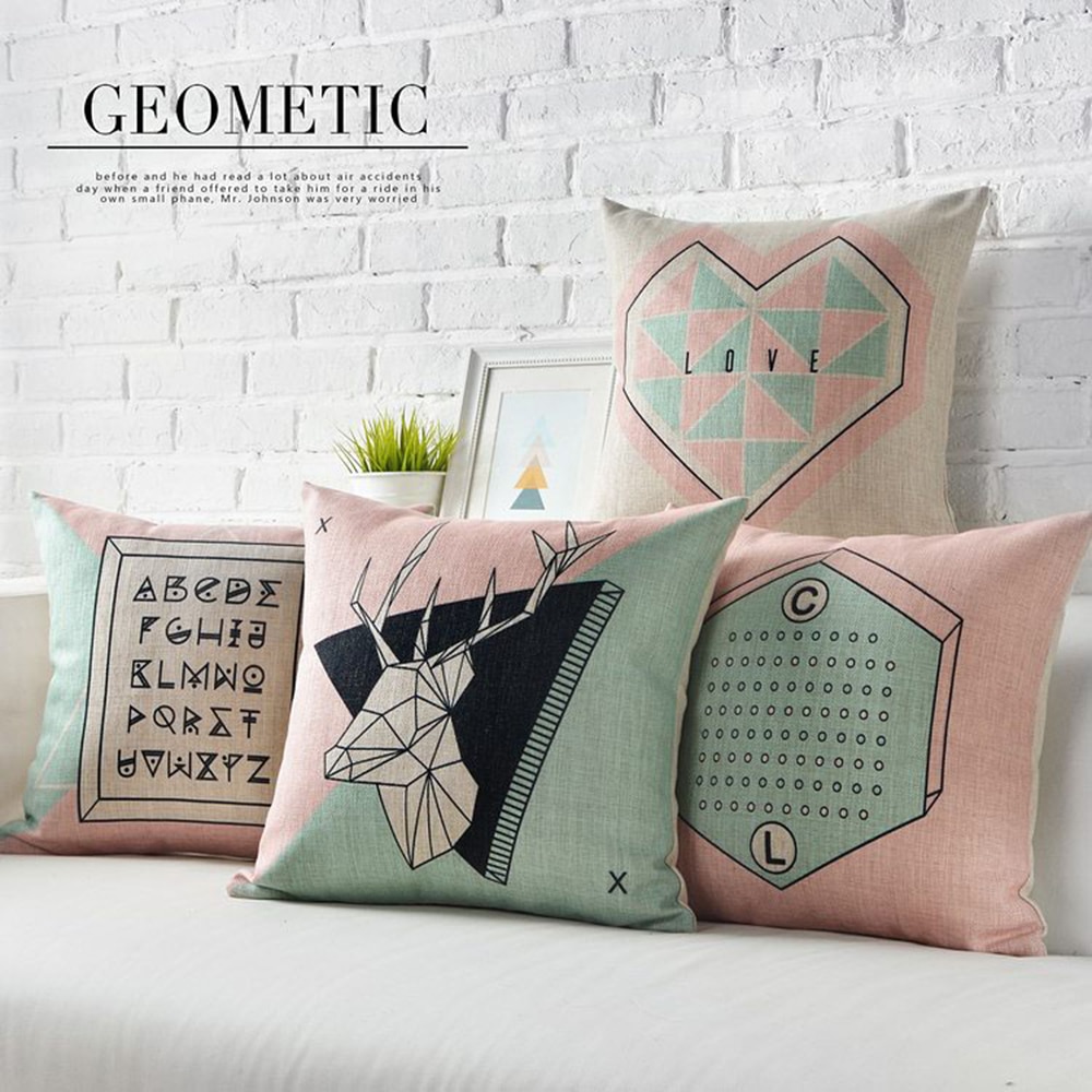 Cojín nórdico de lino con estampado geométrico para el hogar, almohada de cintura lumbar Simple de Inglaterra, cojín decorativo para sofá