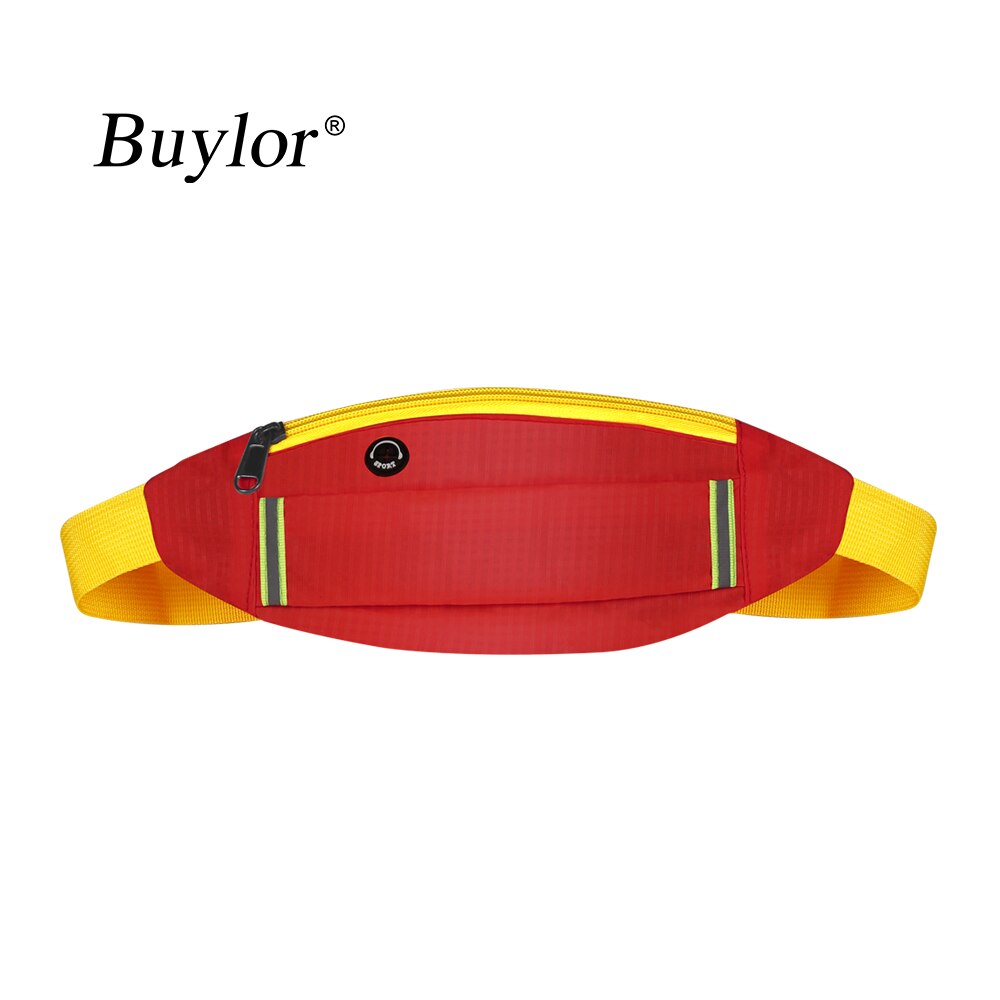 Buylor Running Taille Pack Sport Belt Bag Vrouwen Reflecterende Heuptasje Mode Bum Bag Oortelefoon Hip Riem Pocket Fietsen Jogging: Red