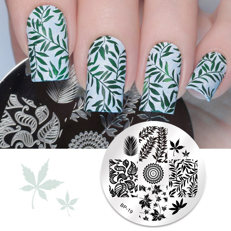 Nagelstempelplaten rechthoekige nagelsjabloon bloemen bladeren geometrische patronen manicure nagels stempelplaten herfstthema: Bp -19